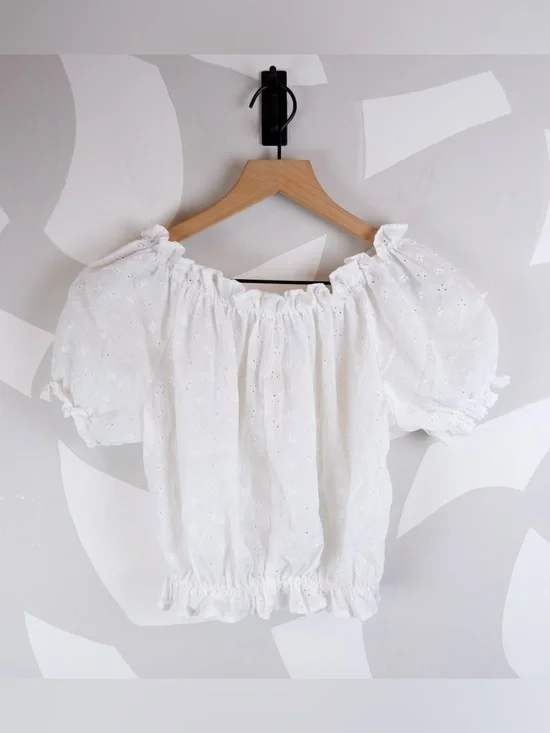 Vintage 90's Bonjour Cotton Blend Eyelet Top | S - Picture 2 of 4